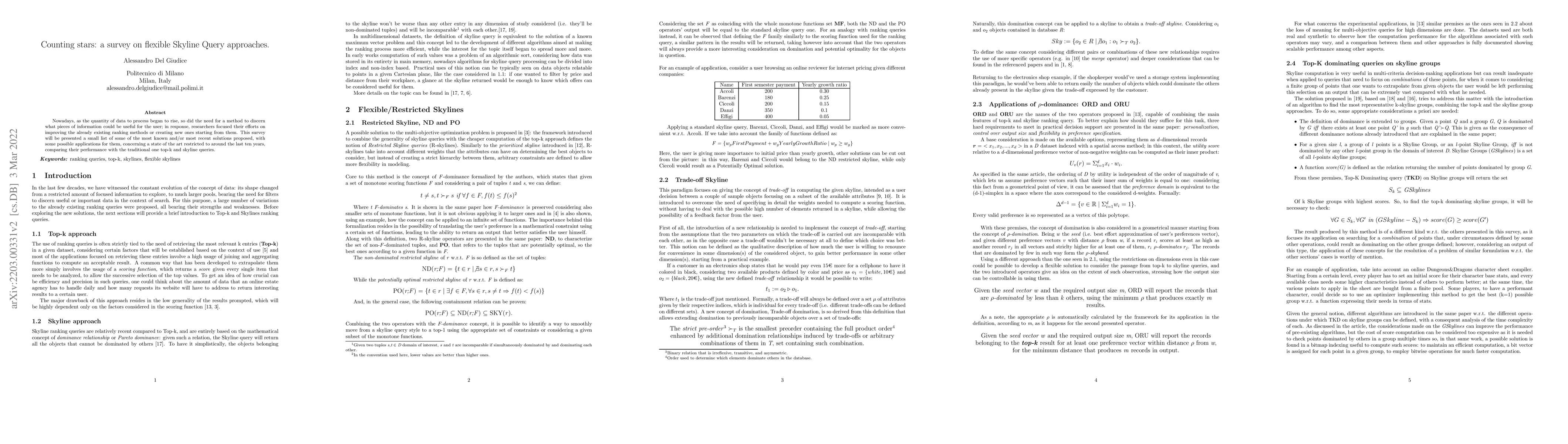Thumbnail for Counting stars: a survey on flexible Skyline Query approaches
