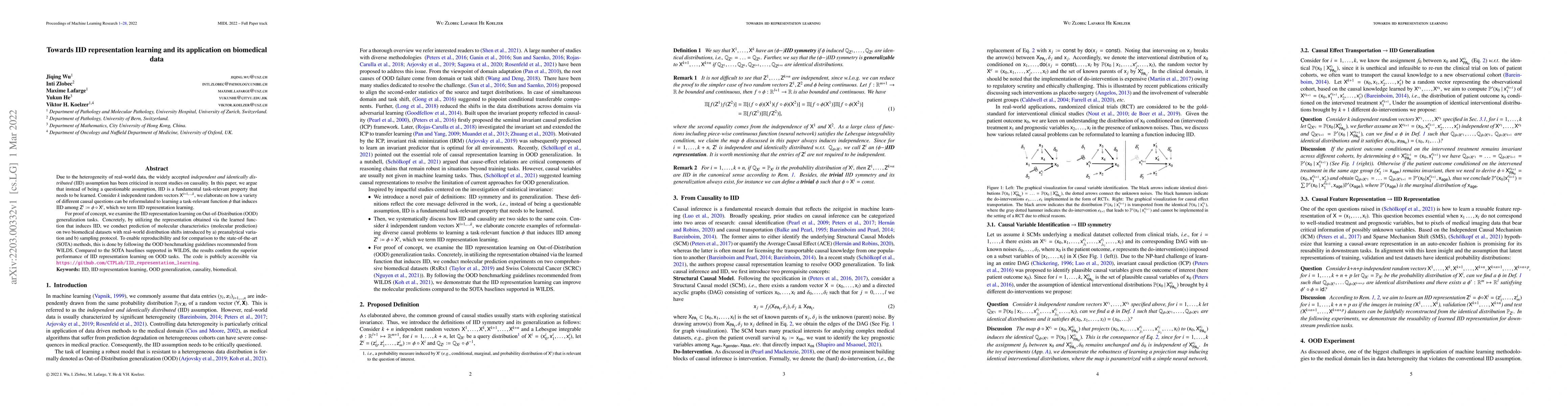 Thumbnail for Towards IID representation learning and its application on biomedical
  data