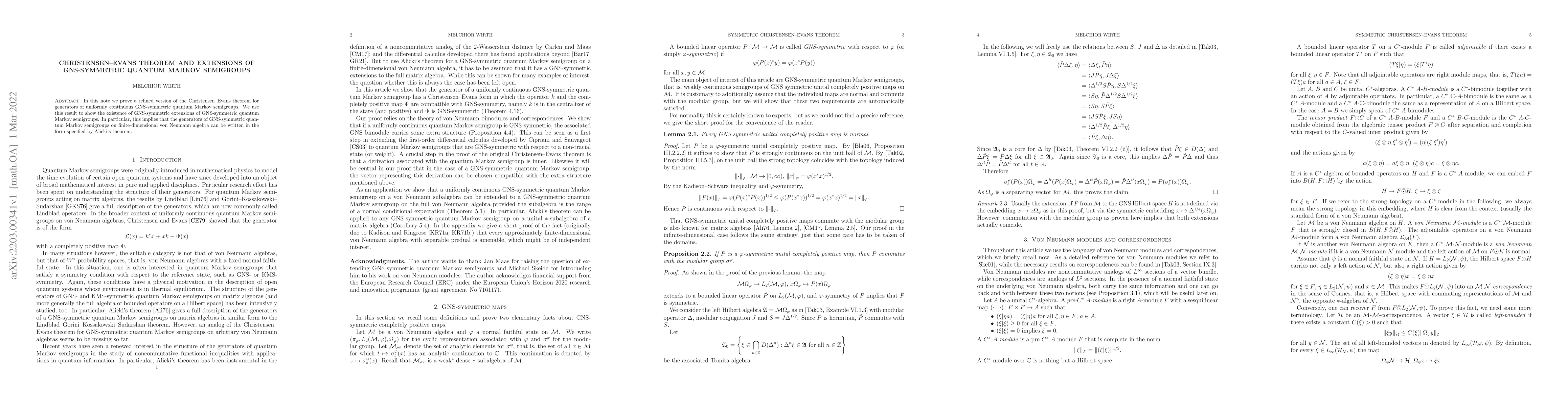 Thumbnail for Christensen-Evans theorem and extensions of GNS-symmetric quantum Markov
  semigroups