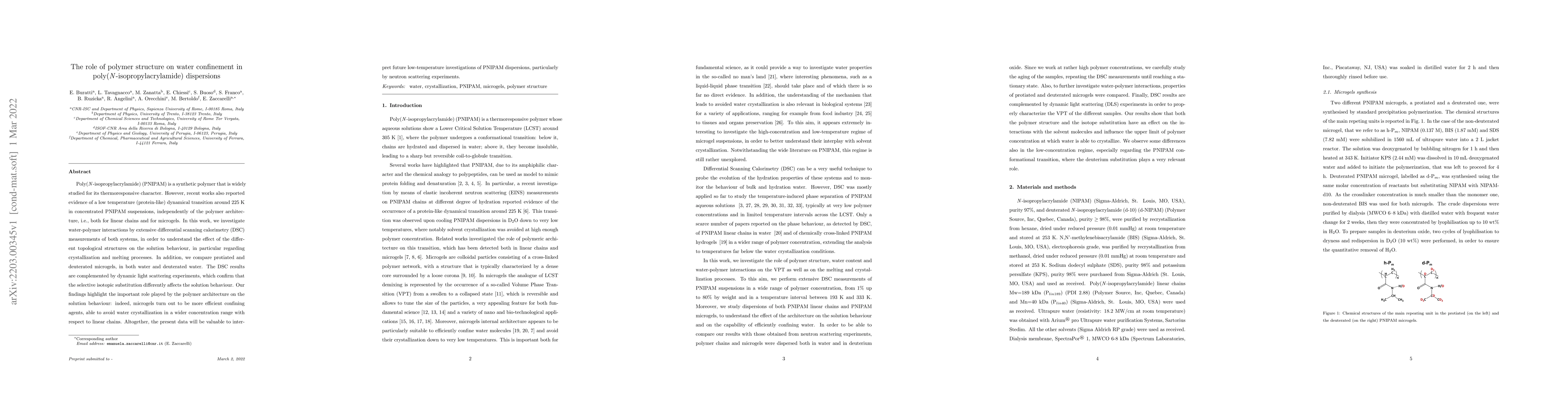 Thumbnail for The role of polymer structure on water confinement in
  poly(N-isopropylacrylamide) dispersions