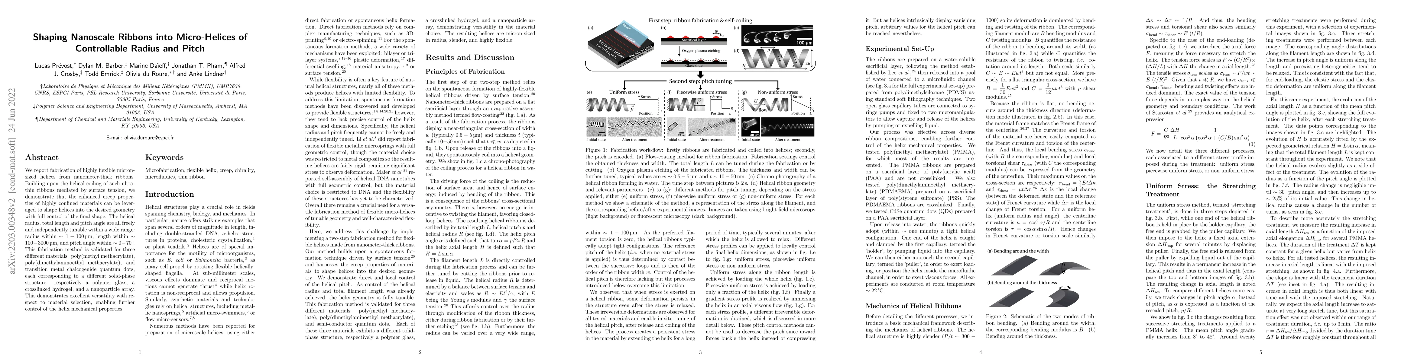 Thumbnail for Shaping Nanoscale Ribbons into Micro-Helices of Controllable Radius and
  Pitch