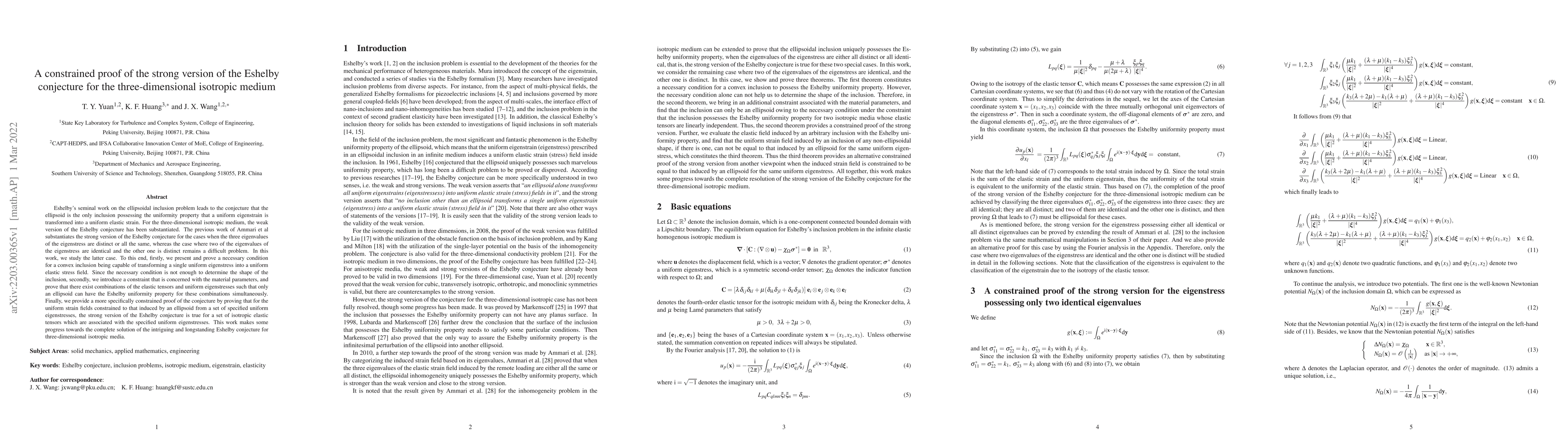 Thumbnail for A constrained proof of the strong version of the Eshelby conjecture for
  the three-dimensional isotropic medium