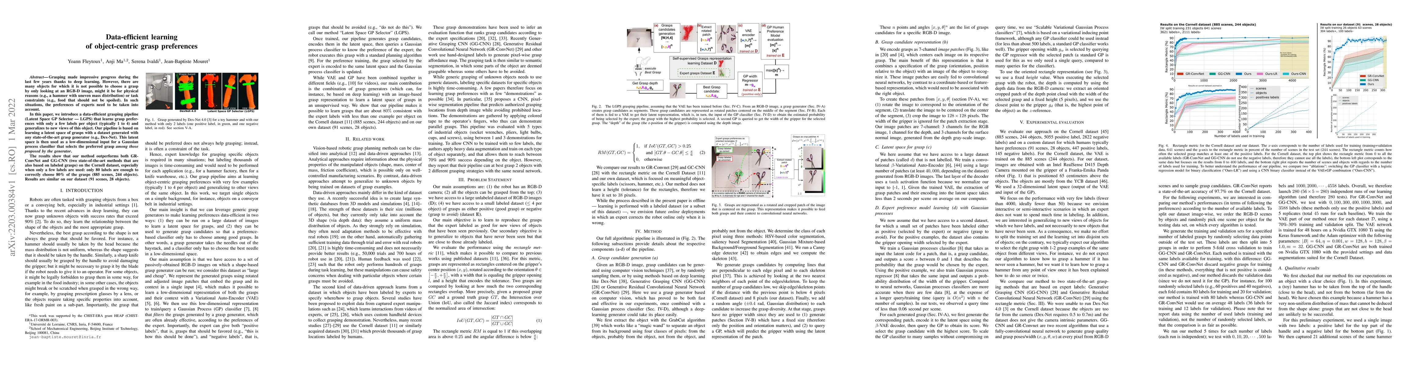 Thumbnail for Data-efficient learning of object-centric grasp preferences