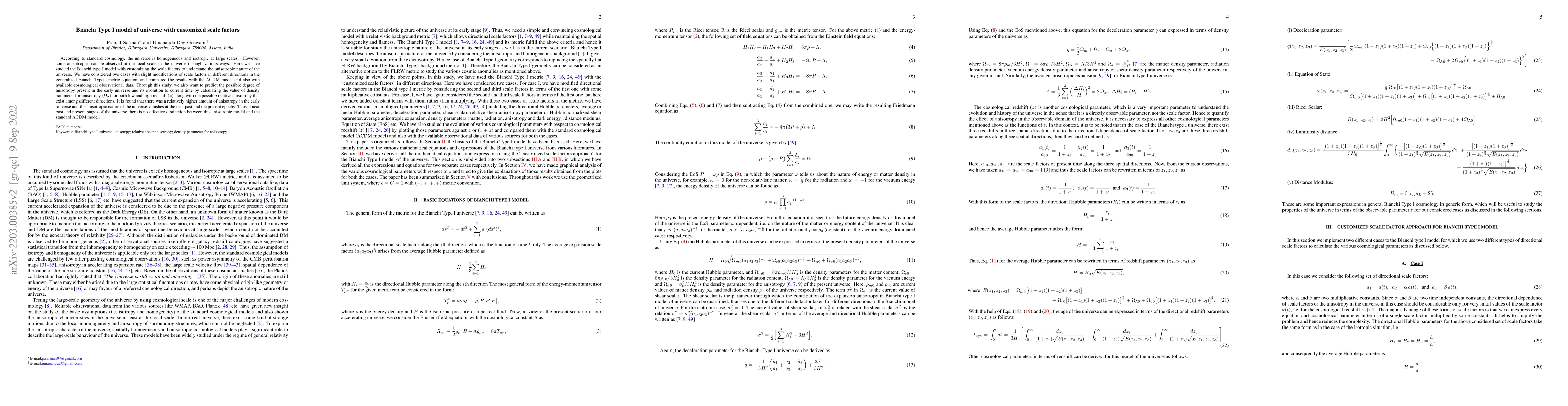 Thumbnail for Bianchi Type I model of universe with customized scale factors