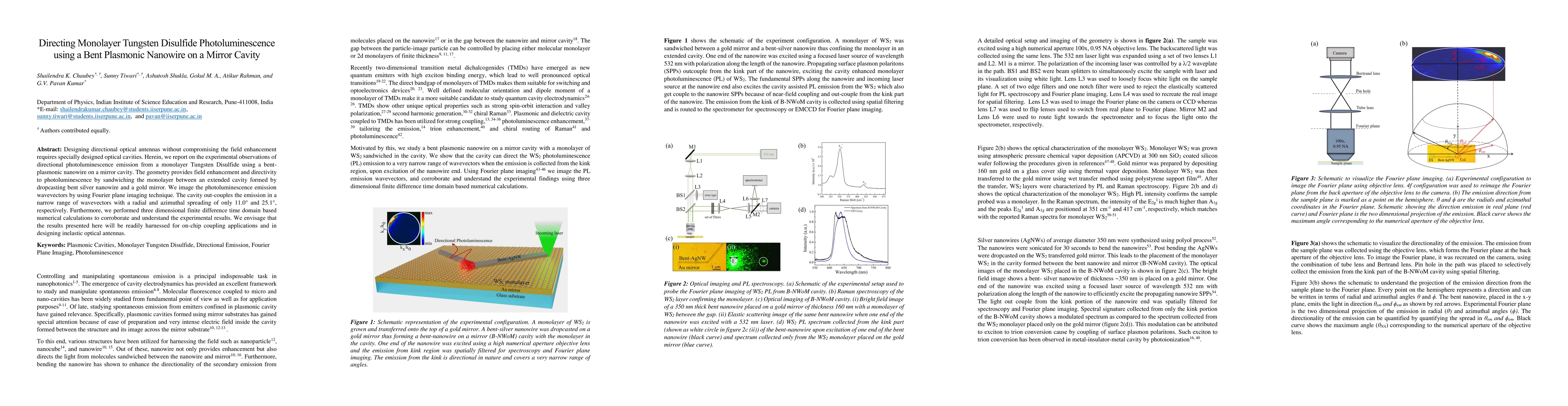 Thumbnail for Directing Monolayer Tungsten Disulfide Photoluminescence using a Bent
  Plasmonic Nanowire on a Mirror Cavity