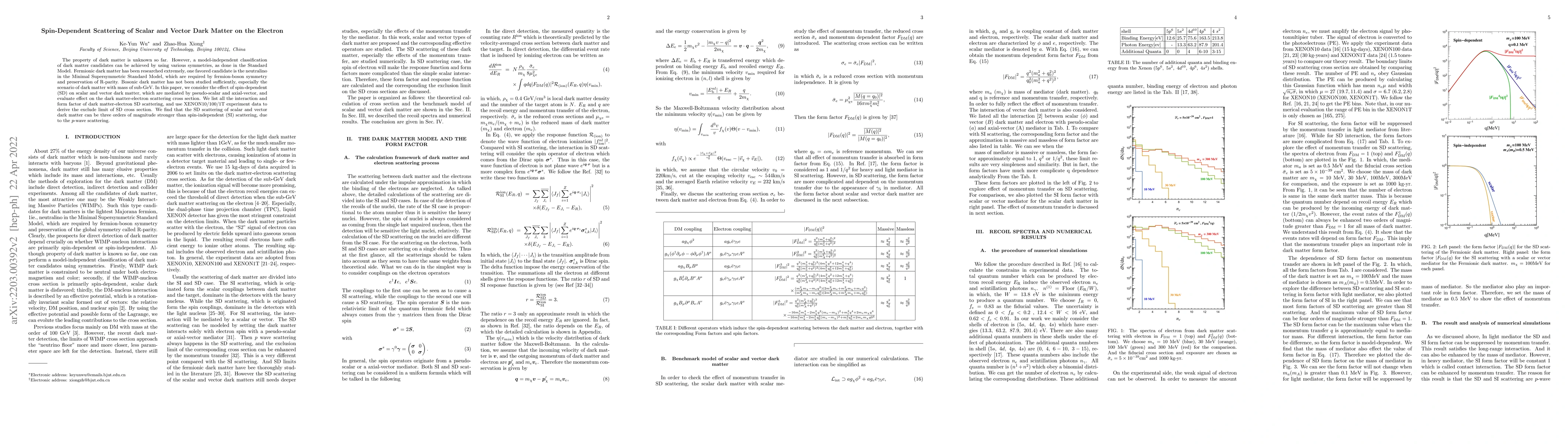 Thumbnail for Spin-Dependent Scattering of Scalar and Vector Dark Matter and an
  Electron