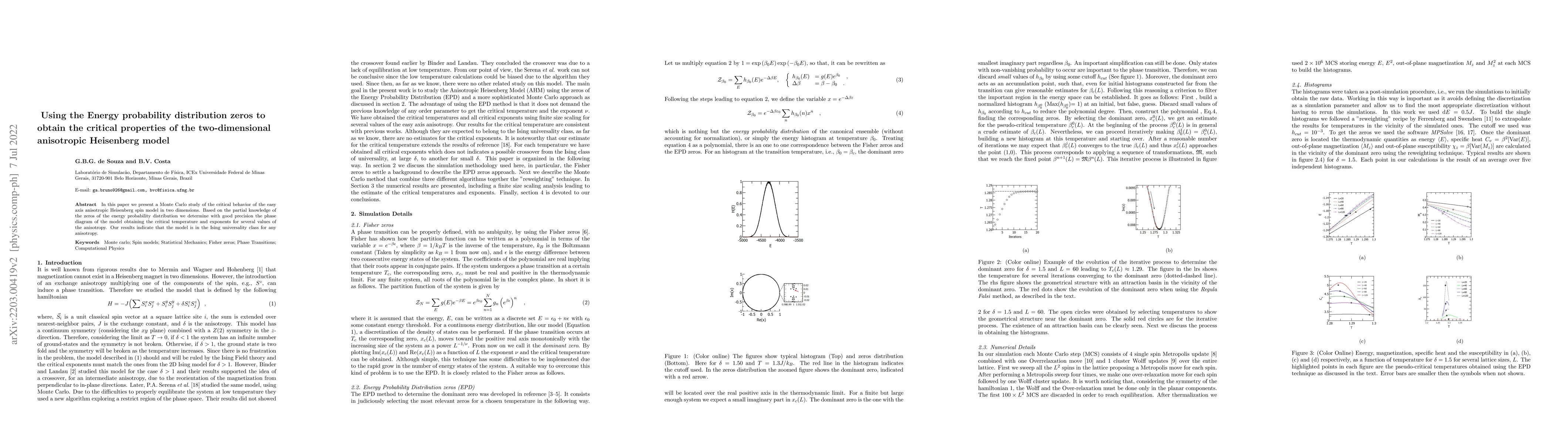 Thumbnail for Using the Energy probability distribution zeros to obtain the critical
  properties of the two-dimensional anisotropic Heisenberg model