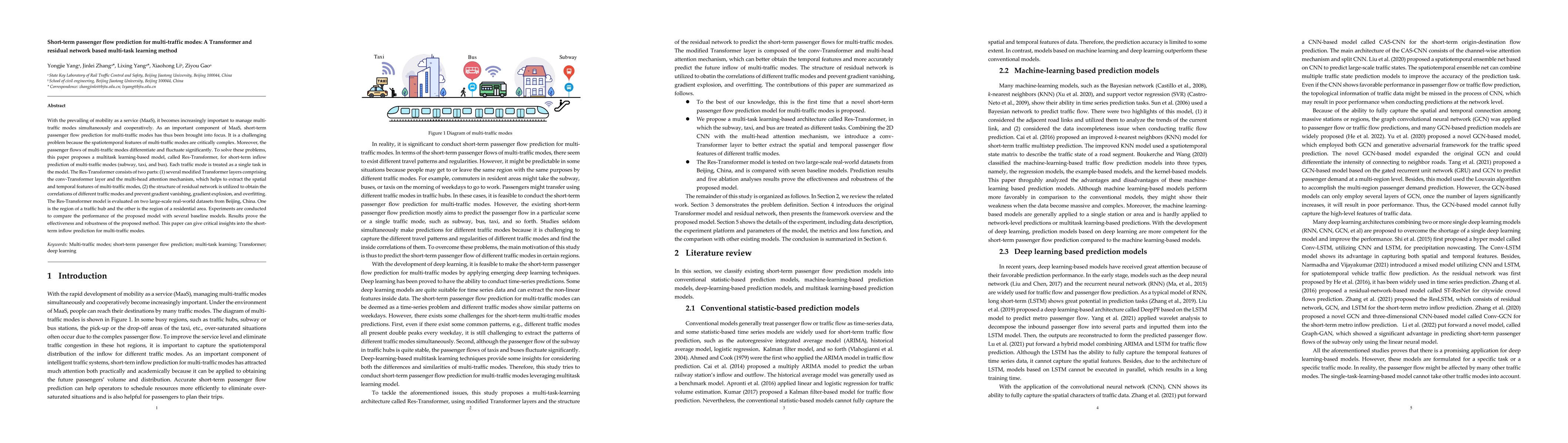 Thumbnail for Short-term passenger flow prediction for multi-traffic modes: A
  Transformer and residual network based multi-task learning method