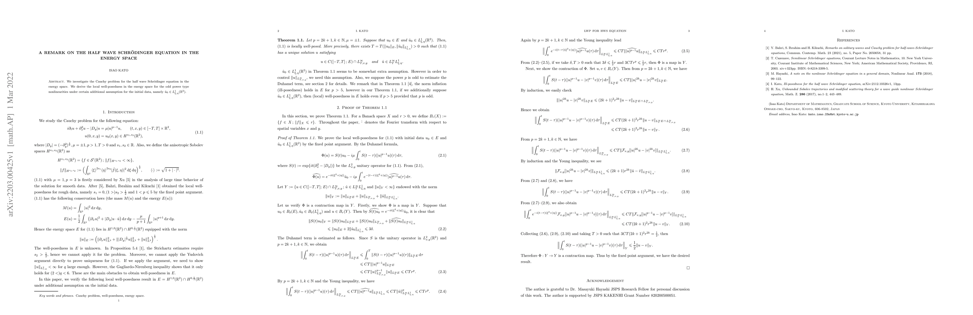 Thumbnail for A remark on the Half wave Schr\"odinger equation in the energy space