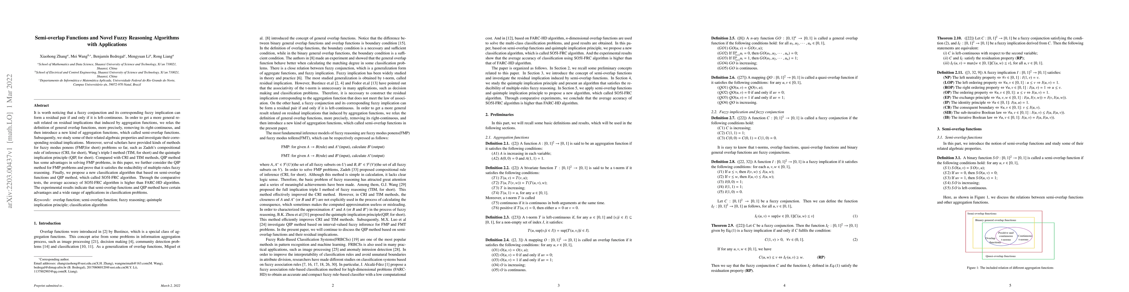Thumbnail for Semi-overlap Functions and Novel Fuzzy Reasoning Algorithms with
  Applications