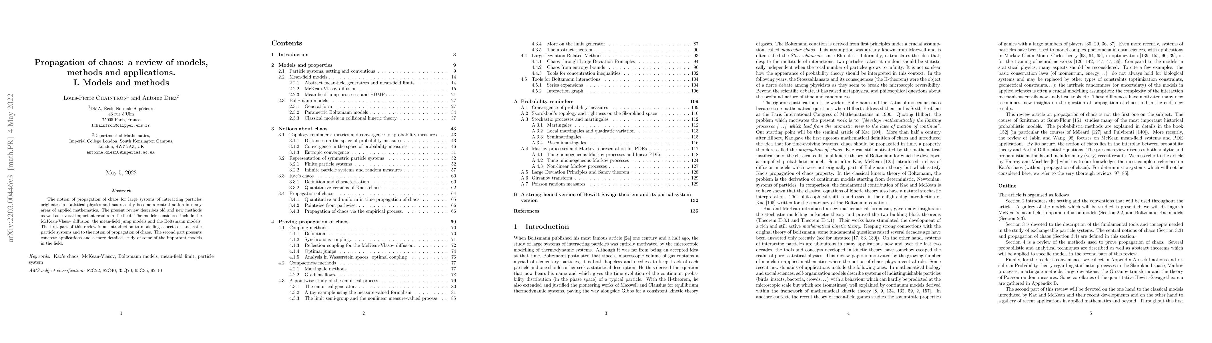 Thumbnail for Propagation of chaos: a review of models, methods and applications. I.
  Models and methods