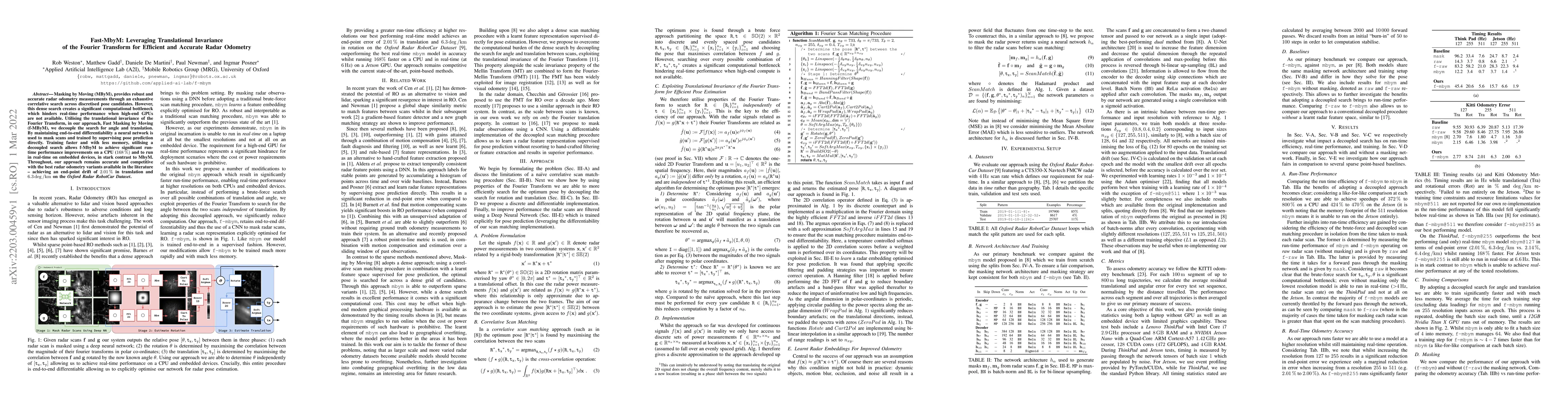 Thumbnail for Fast-MbyM: Leveraging Translational Invariance of the Fourier Transform
  for Efficient and Accurate Radar Odometry