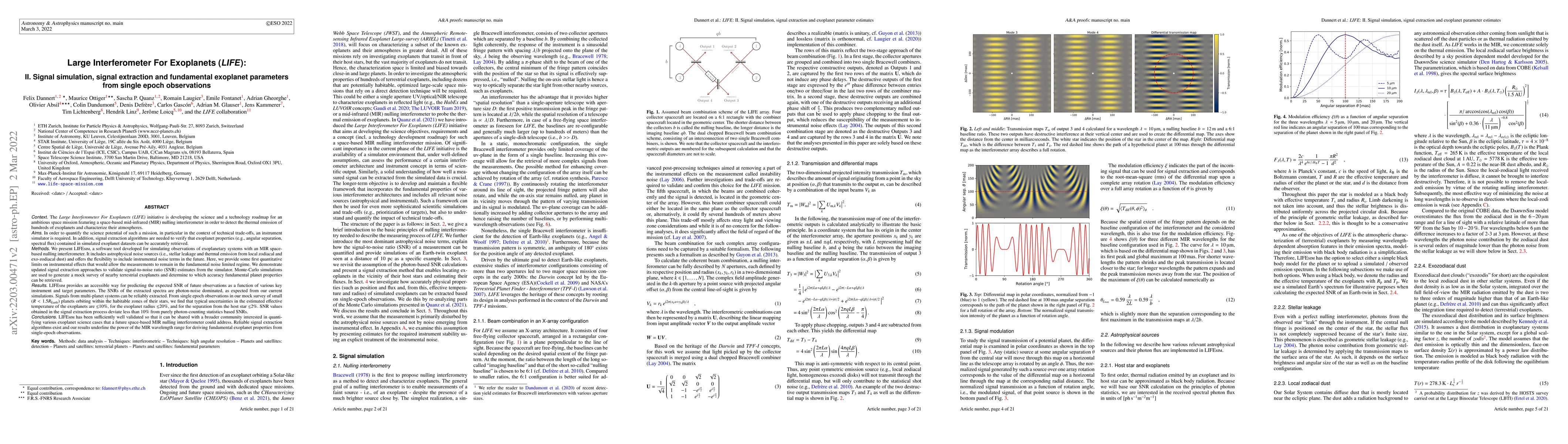 Thumbnail for Large Interferometer For Exoplanets (LIFE): II. Signal simulation,
  signal extraction and fundamental exoplanet parameters from single epoch
  observations
