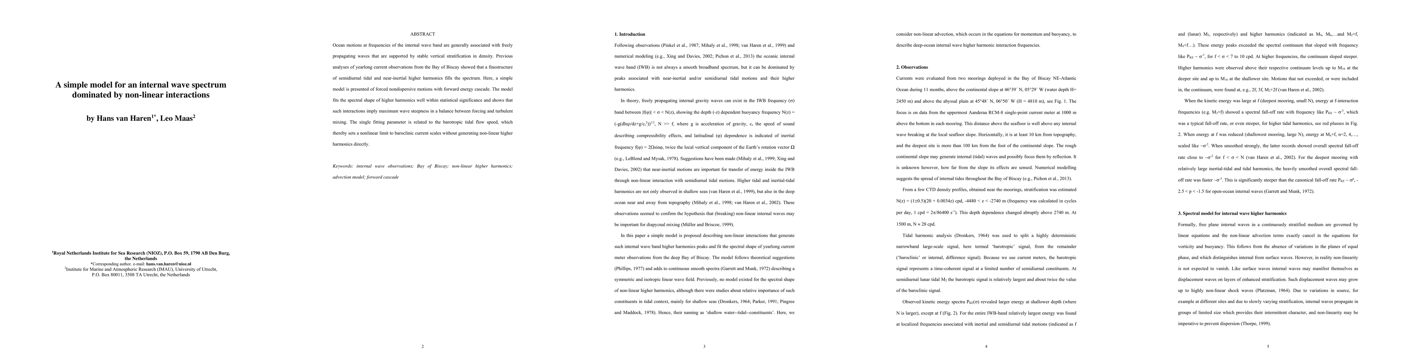 Thumbnail for A simple model for an internal wave spectrum dominated by non-linear
  interactions