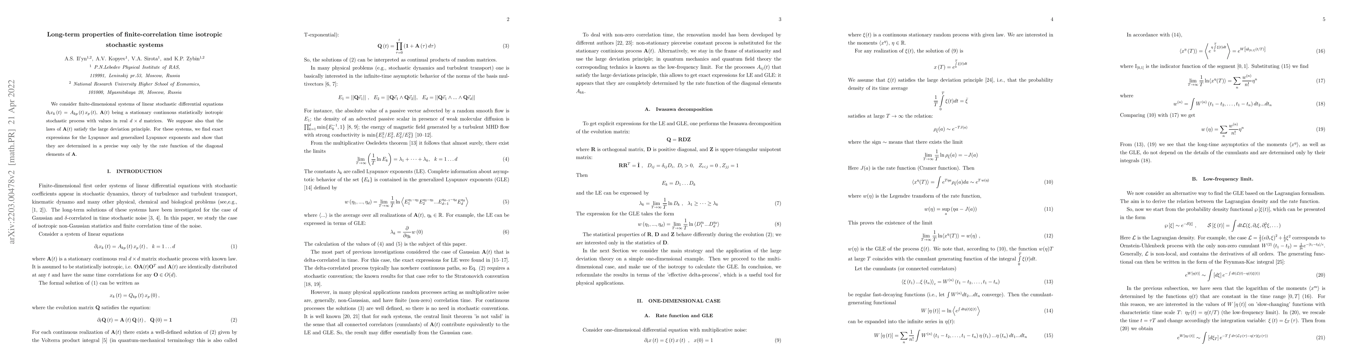Thumbnail for Long-term properties of finite-correlation time isotropic stochastic
  systems