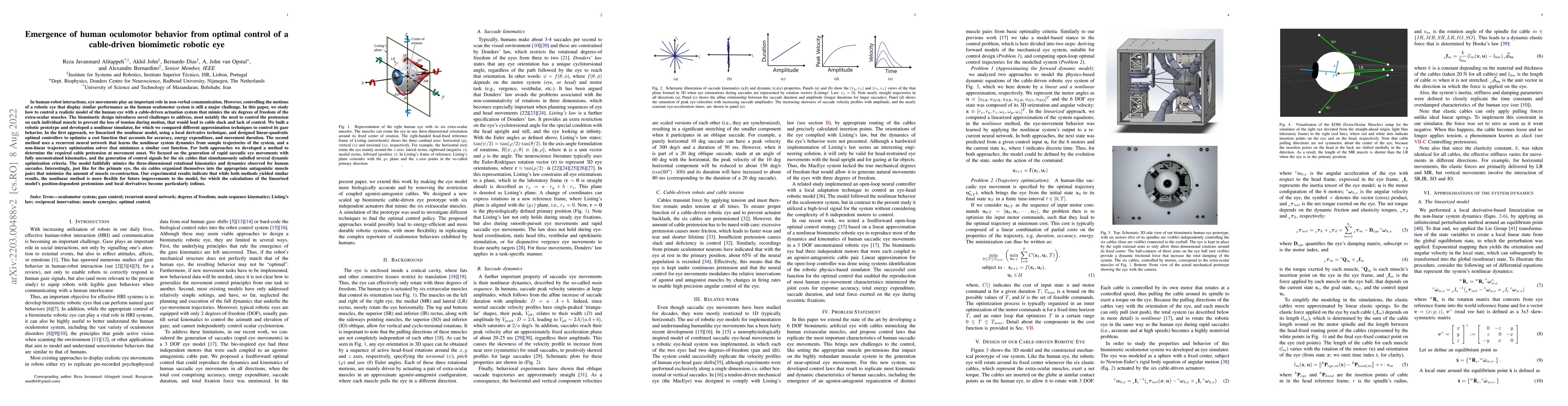 Thumbnail for Emergence of human oculomotor behavior from optimal control of a
  cable-driven biomimetic robotic eye