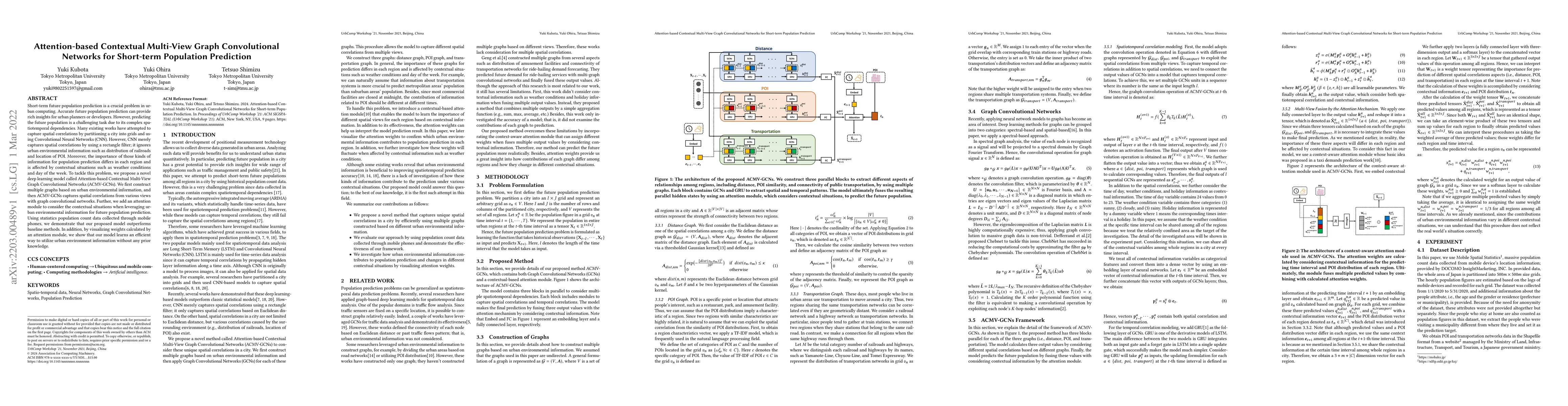 Thumbnail for Attention-based Contextual Multi-View Graph Convolutional Networks for
  Short-term Population Prediction