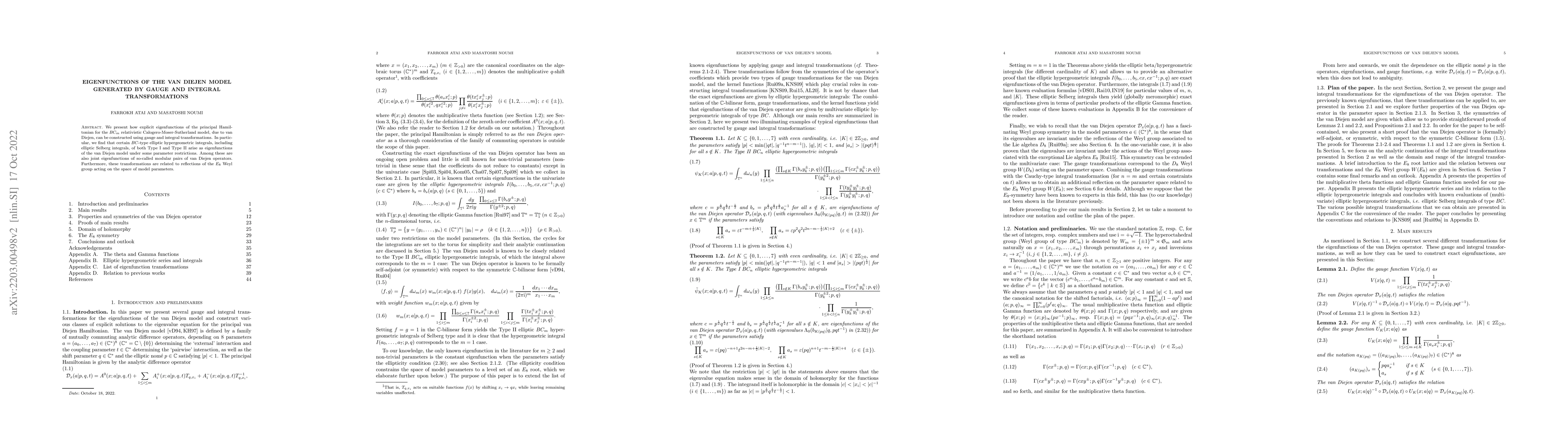 Thumbnail for Eigenfunctions of the van Diejen model generated by gauge and integral
  transformations