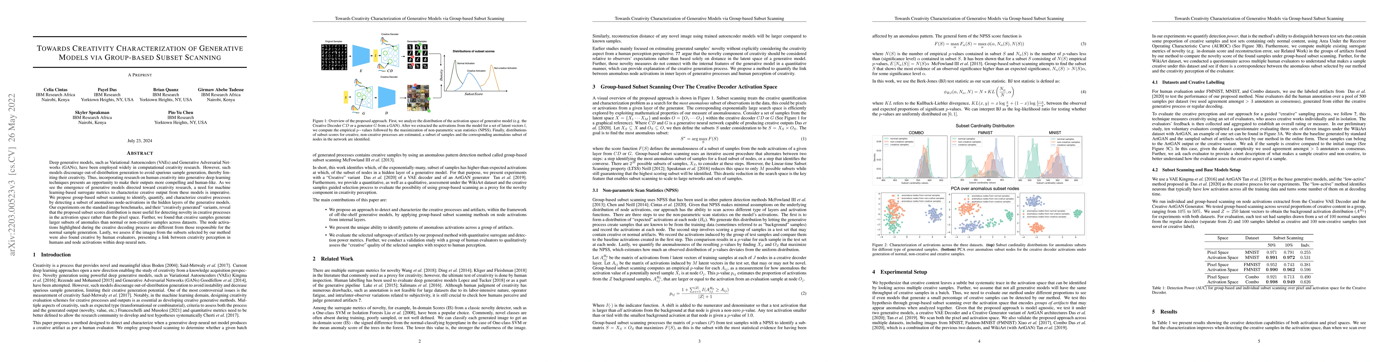 Thumbnail for Towards Creativity Characterization of Generative Models via Group-based
  Subset Scanning
