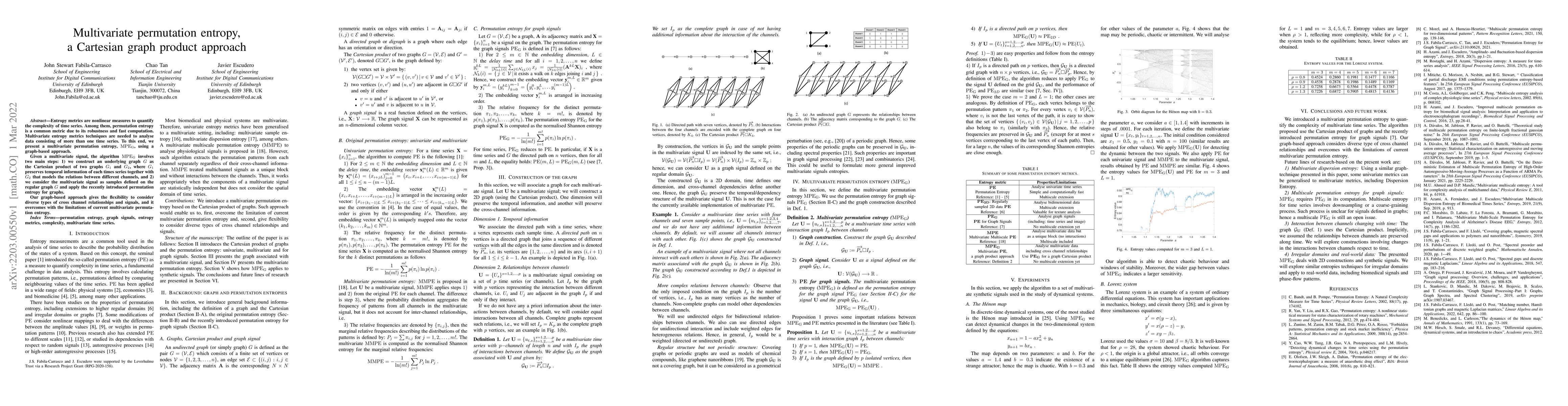 Thumbnail for Multivariate permutation entropy, a Cartesian graph product approach