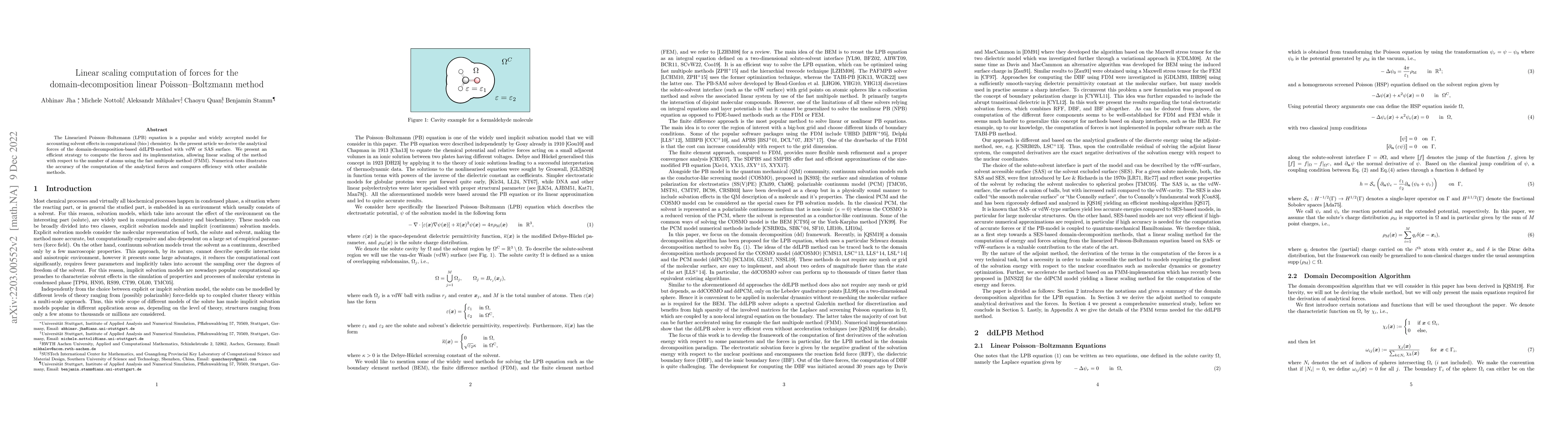 Thumbnail for Linear scaling computation of forces for the domain-decomposition linear
  Poisson--Boltzmann method