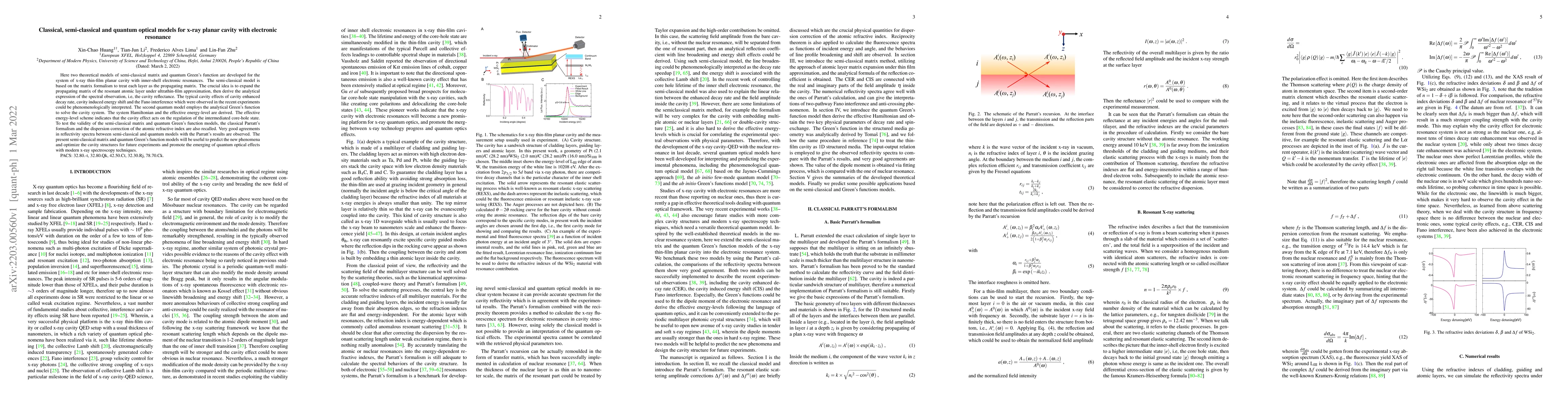 Thumbnail for Classical, semi-classical and quantum optical models for x-ray planar
  cavity with electronic resonance