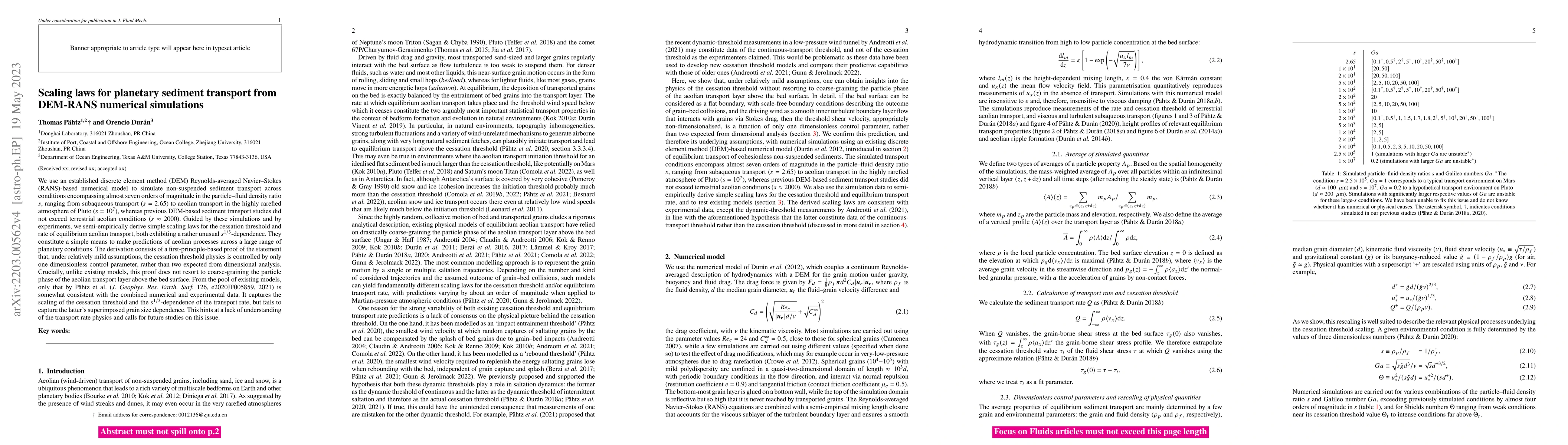 Thumbnail for Scaling laws for planetary sediment transport from DEM-RANS numerical
  simulations