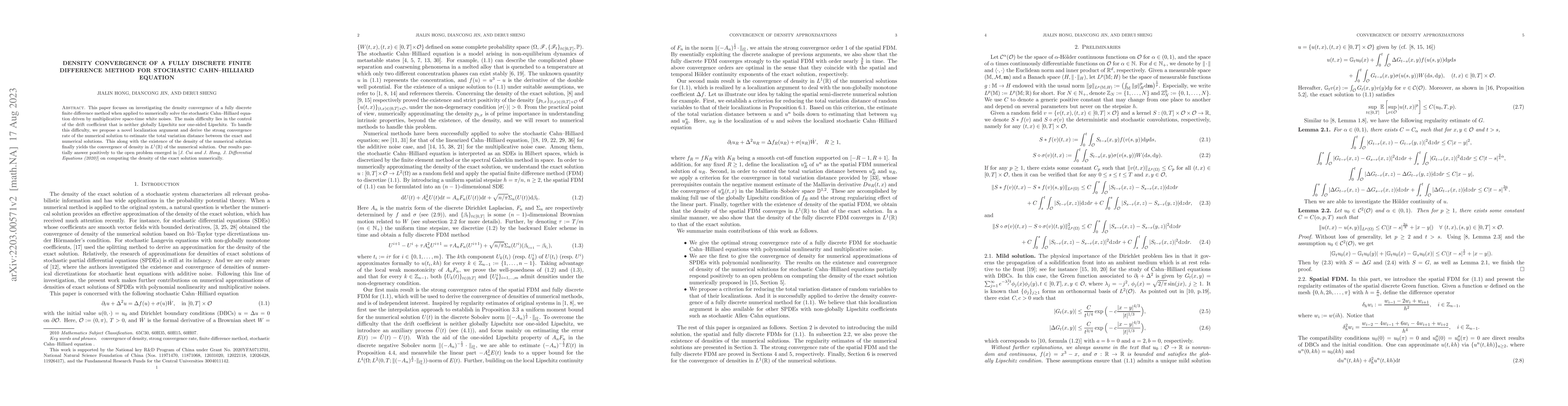 Thumbnail for Density convergence of a fully discrete finite difference method for
  stochastic Cahn--Hilliard equation