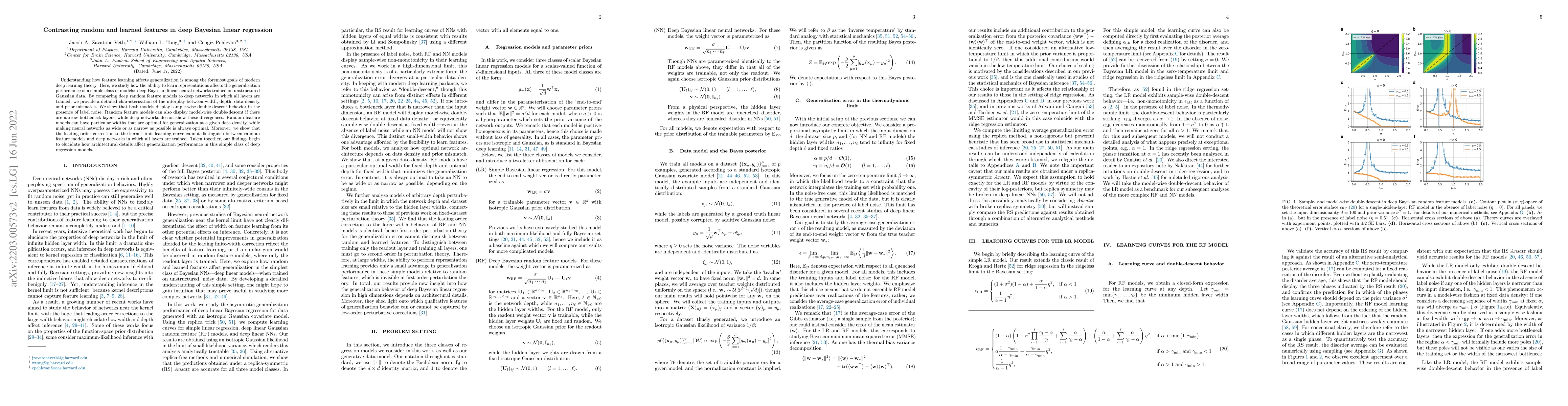 Thumbnail for Contrasting random and learned features in deep Bayesian linear
  regression