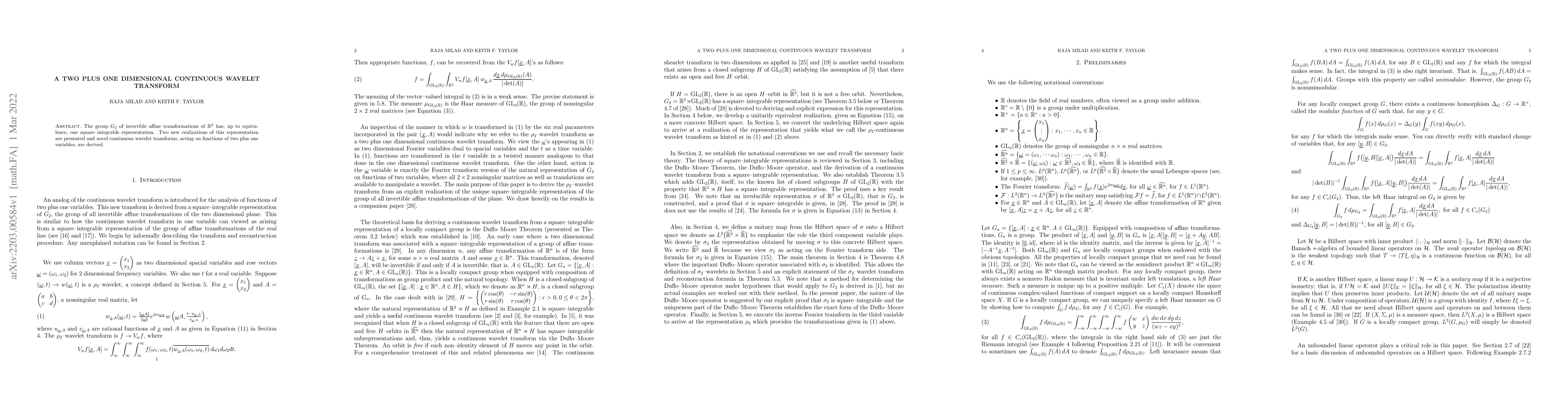 Thumbnail for A Two Plus One Dimensional Continuous Wavelet Transform