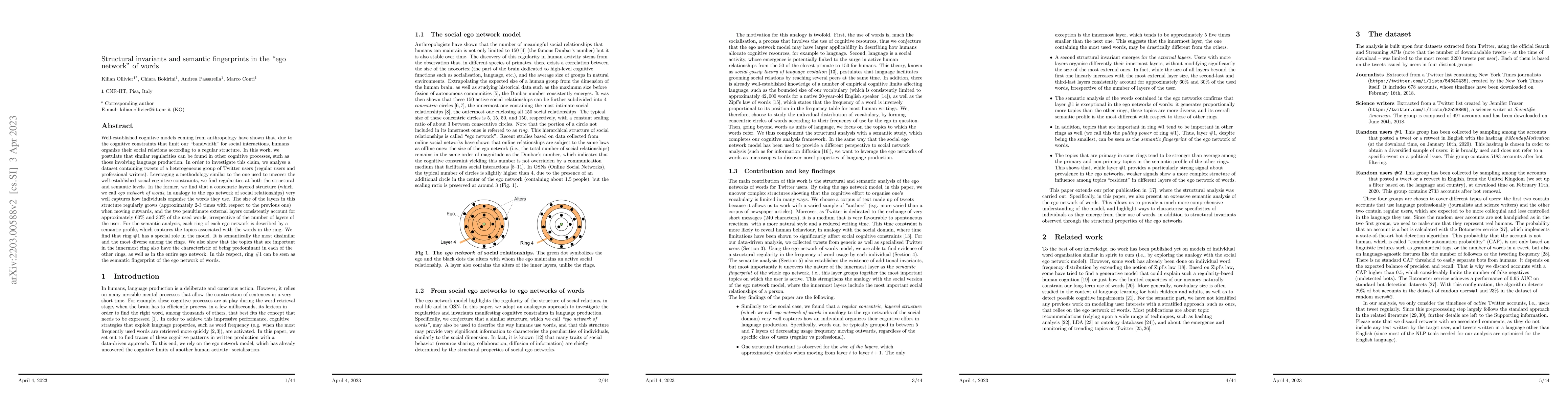 Thumbnail for Structural invariants and semantic fingerprints in the "ego network" of
  words