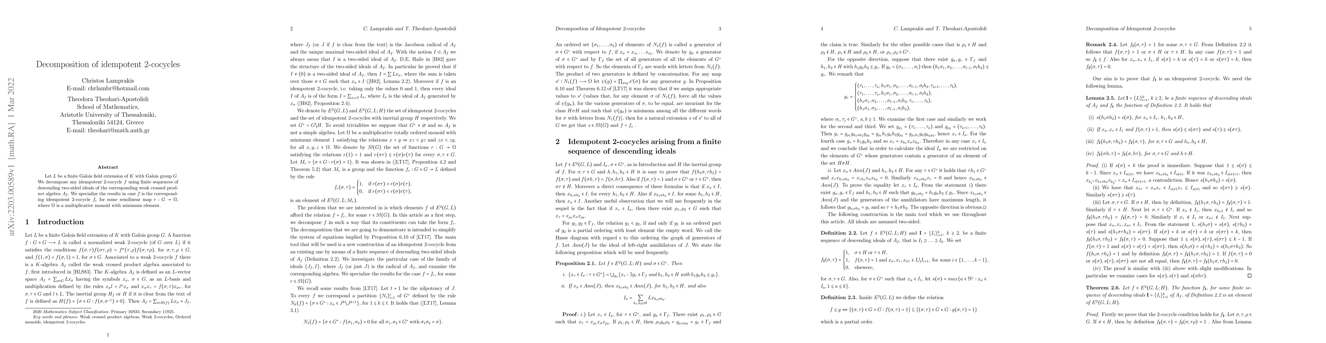 Thumbnail for Decomposition of idempotent 2-cocycles
