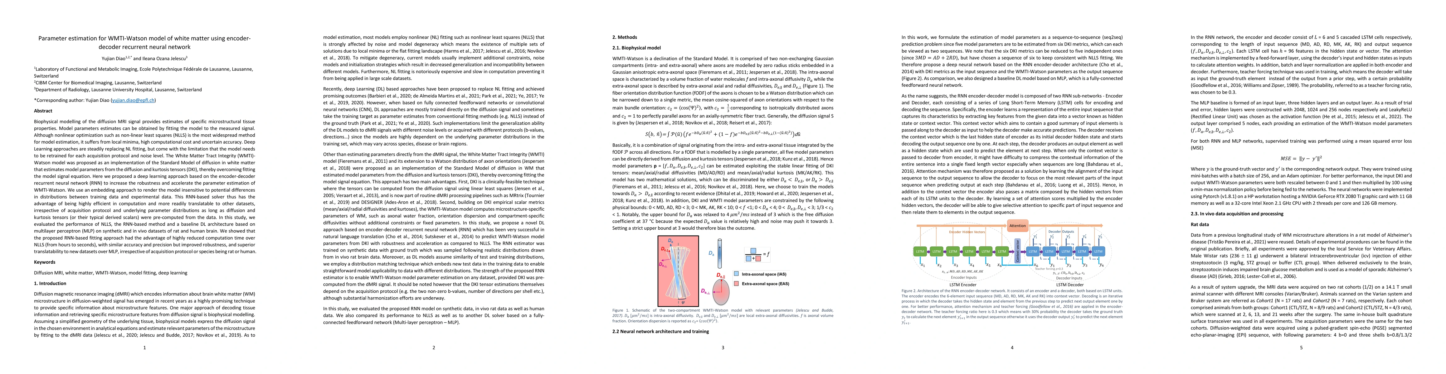 Thumbnail for Parameter estimation for WMTI-Watson model of white matter using
  encoder-decoder recurrent neural network