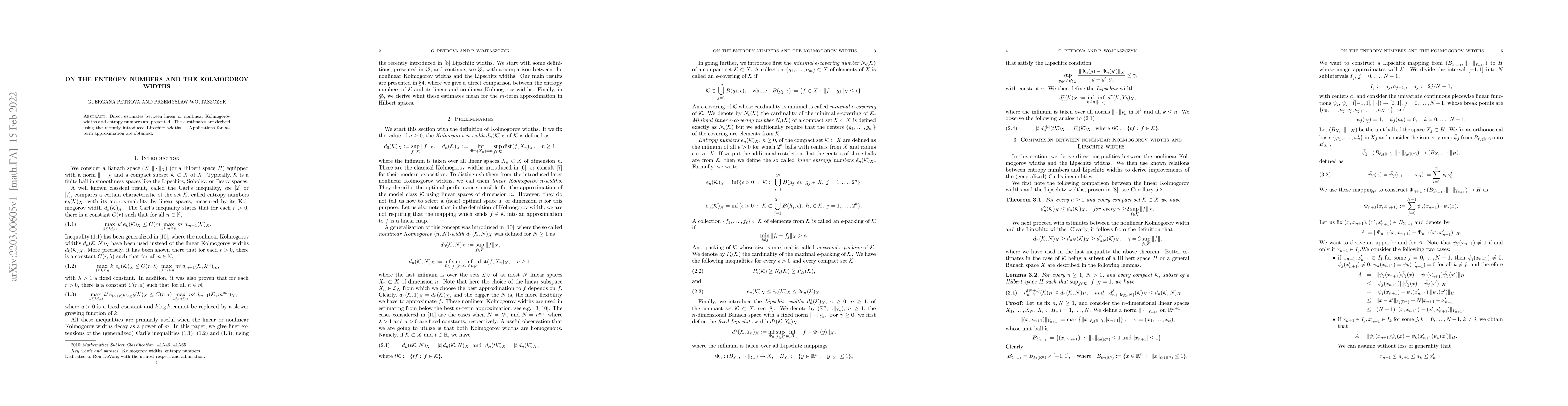 Thumbnail for On the entropy numbers and the Kolmogorov widths