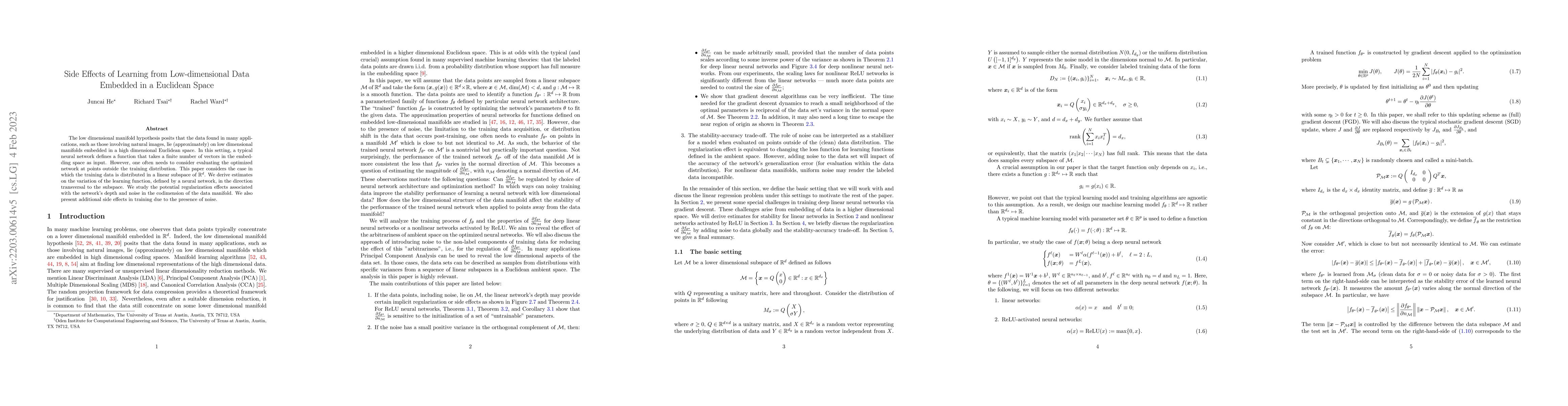 Thumbnail for Side Effects of Learning from Low-dimensional Data Embedded in a
  Euclidean Space