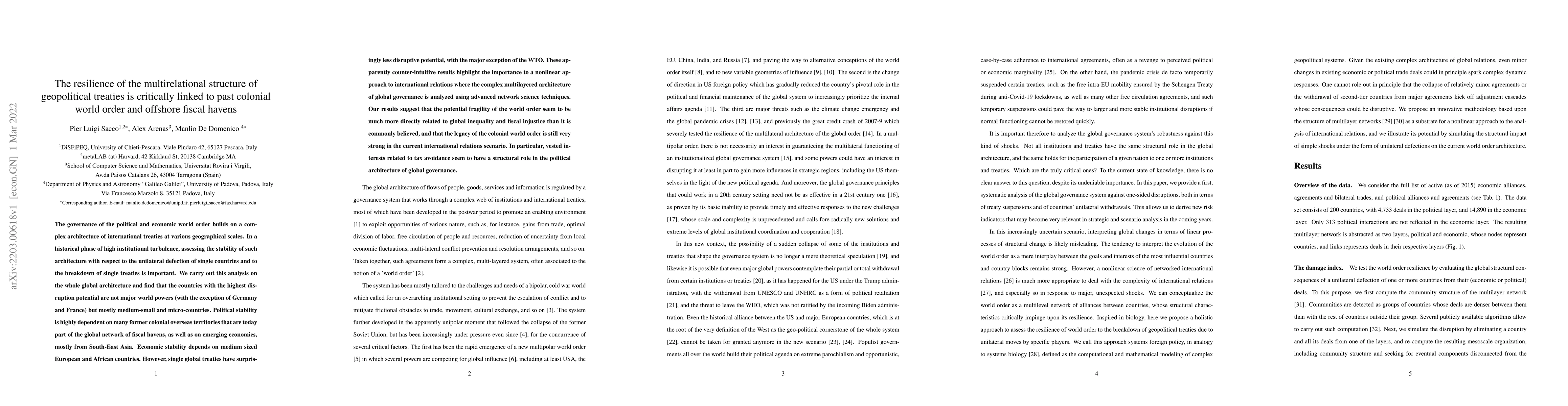 Thumbnail for The resilience of the multirelational structure of geopolitical treaties
  is critically linked to past colonial world order and offshore fiscal havens