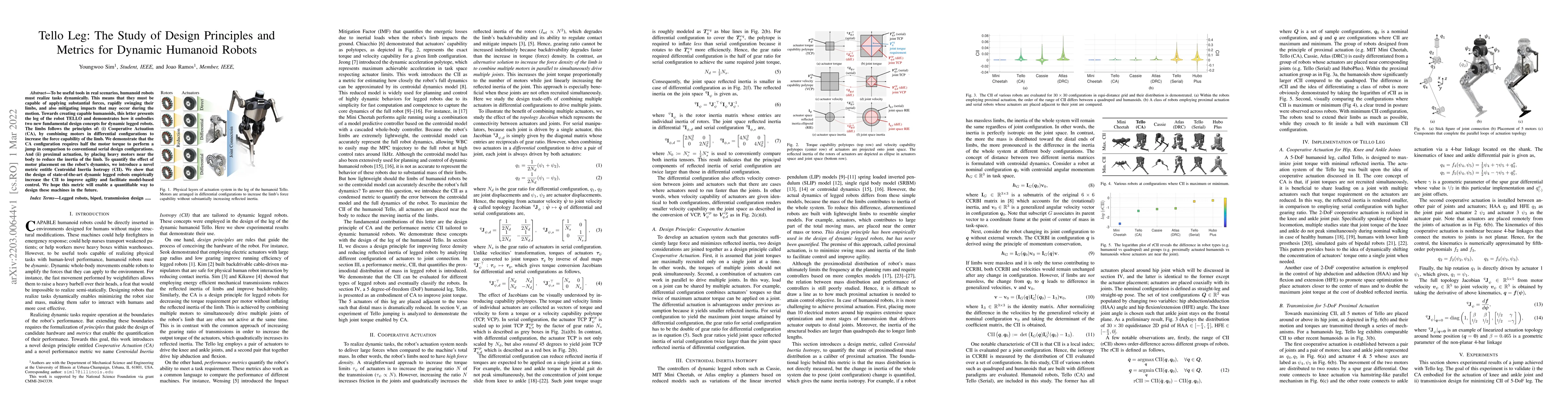 Thumbnail for Tello Leg: The Study of Design Principles and Metrics for Dynamic
  Humanoid Robots