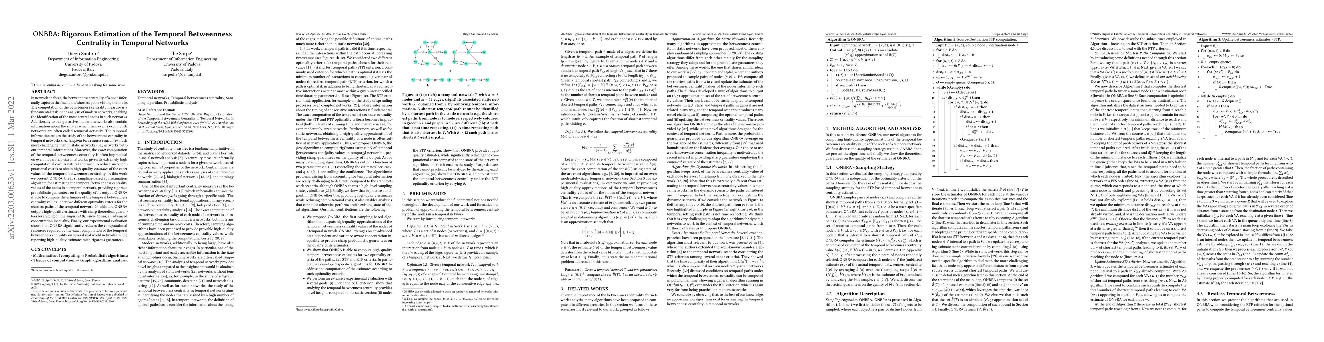 Thumbnail for ONBRA: Rigorous Estimation of the Temporal Betweenness Centrality in
  Temporal Networks