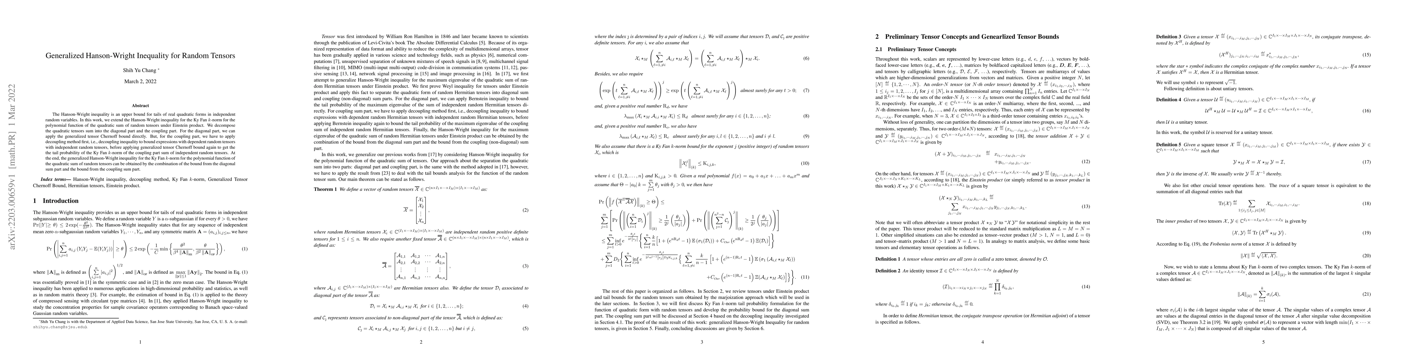 Thumbnail for Generalized Hanson-Wright Inequality for Random Tensors