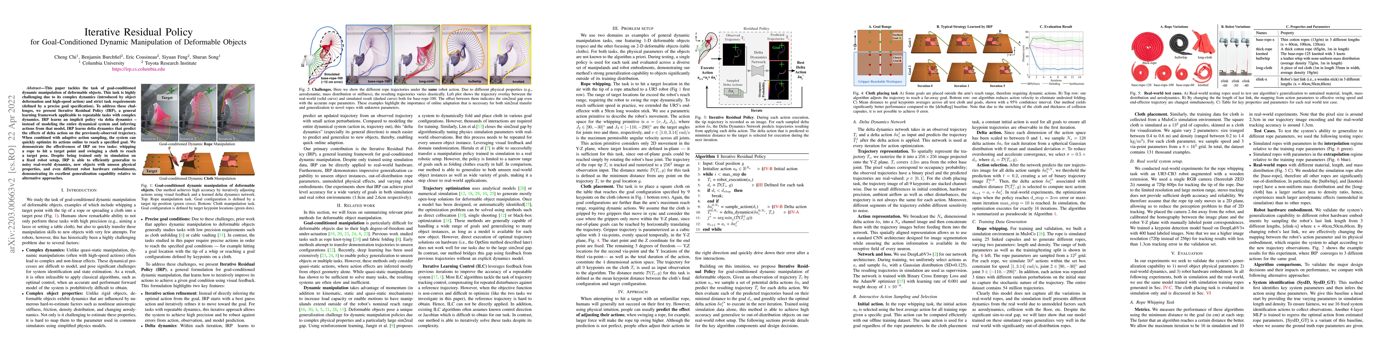 Thumbnail for Iterative Residual Policy: for Goal-Conditioned Dynamic Manipulation of
  Deformable Objects