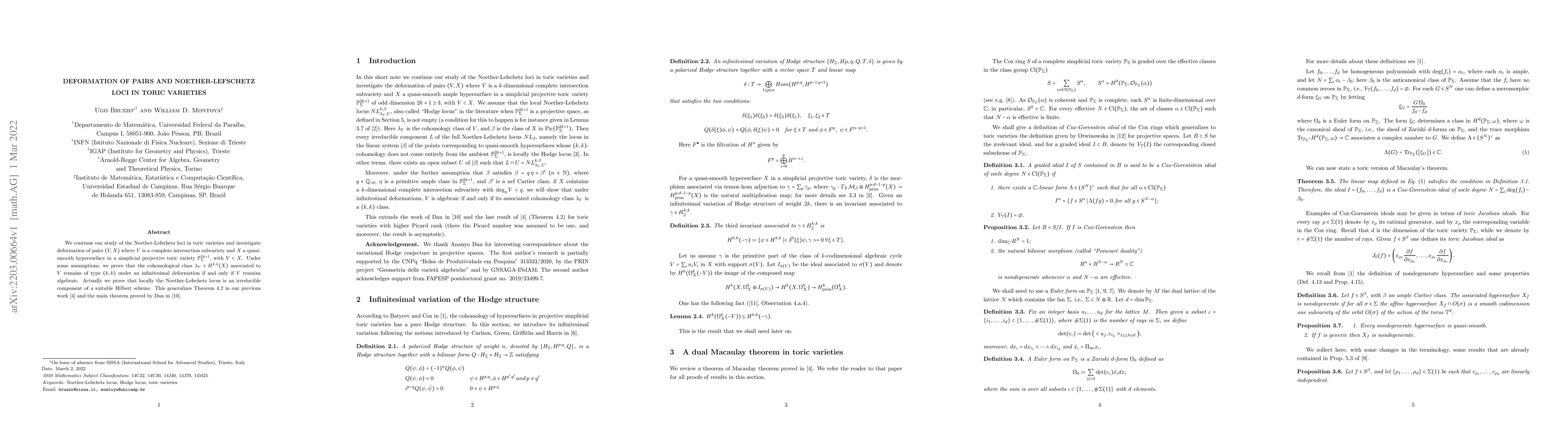 Thumbnail for Deformation of pairs and Noether-Lefschetz loci in toric varieties