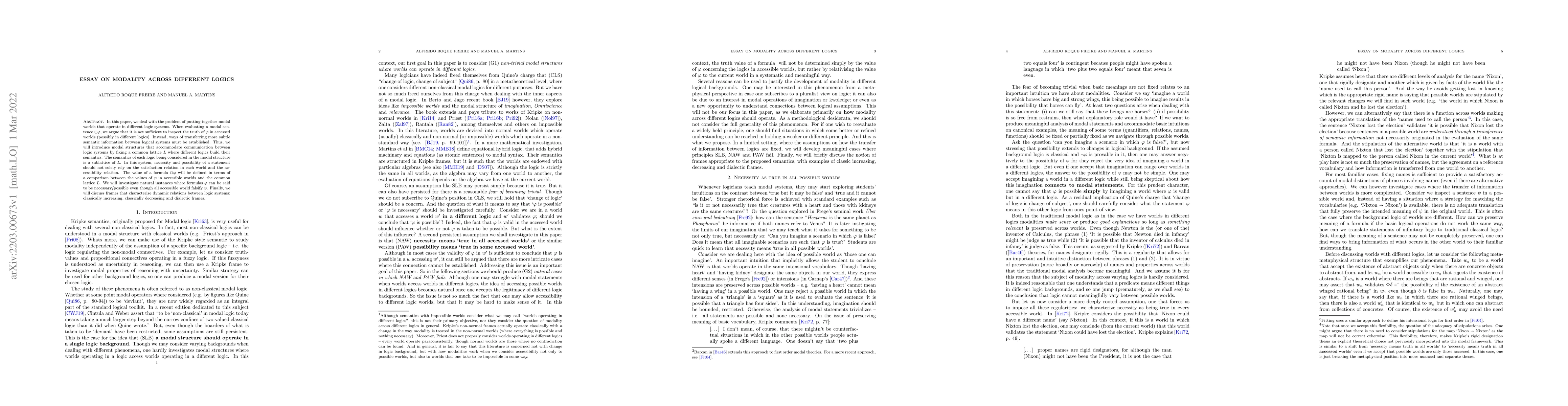Thumbnail for Essay on modality across different logics