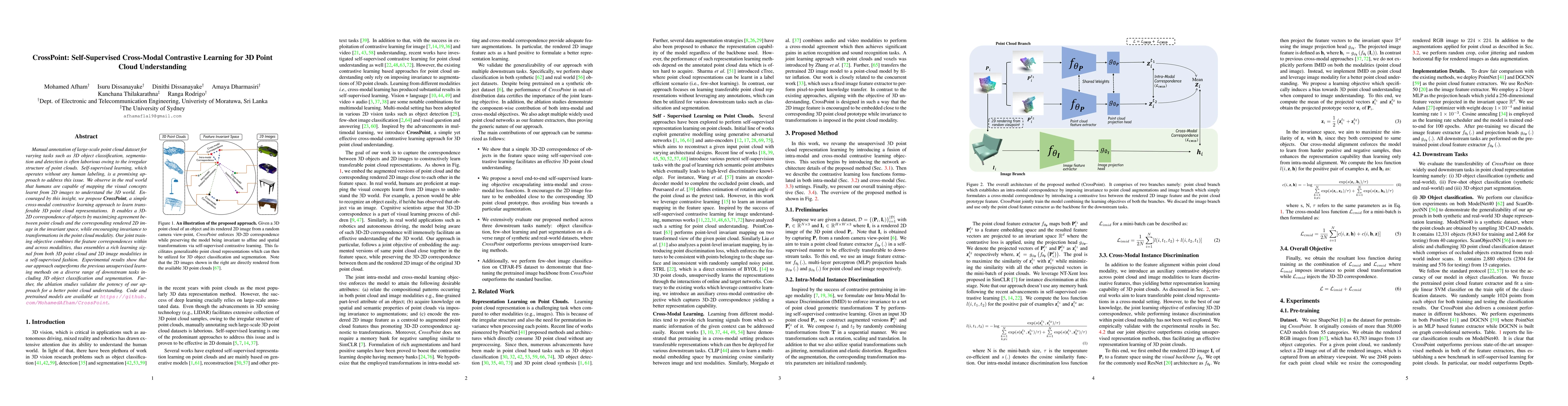 Thumbnail for CrossPoint: Self-Supervised Cross-Modal Contrastive Learning for 3D
  Point Cloud Understanding