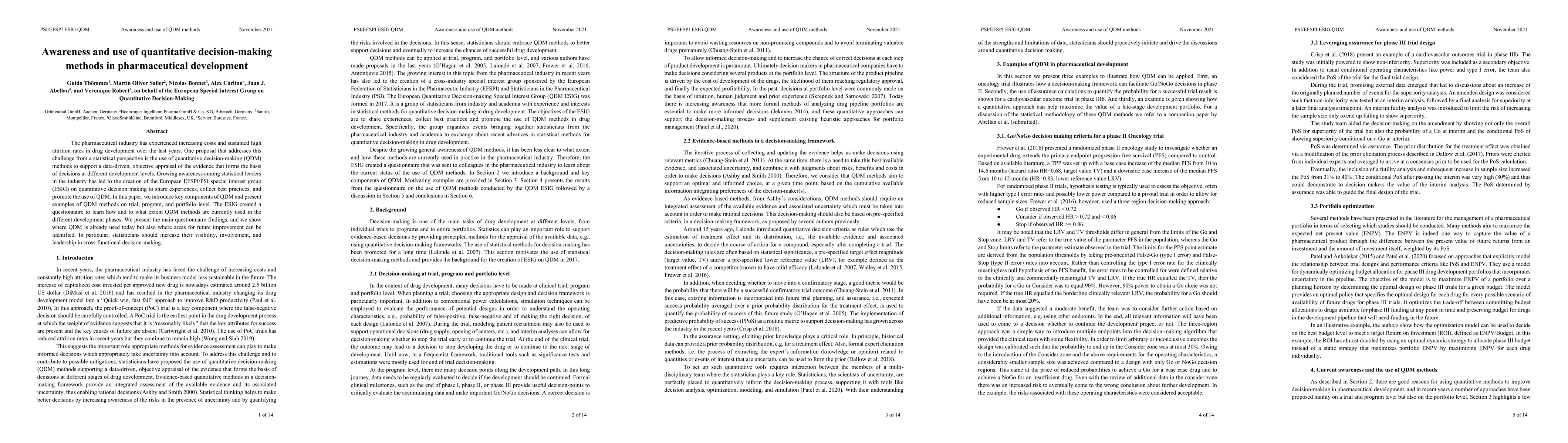 Thumbnail for Awareness and use of quantitative decision-making methods in
  pharmaceutical development