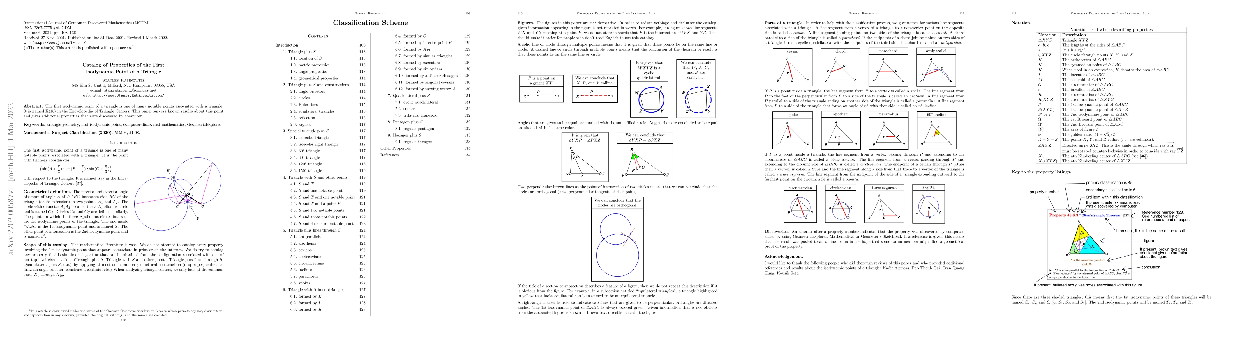 Thumbnail for Catalog of Properties of the First Isodynamic Point of a Triangle