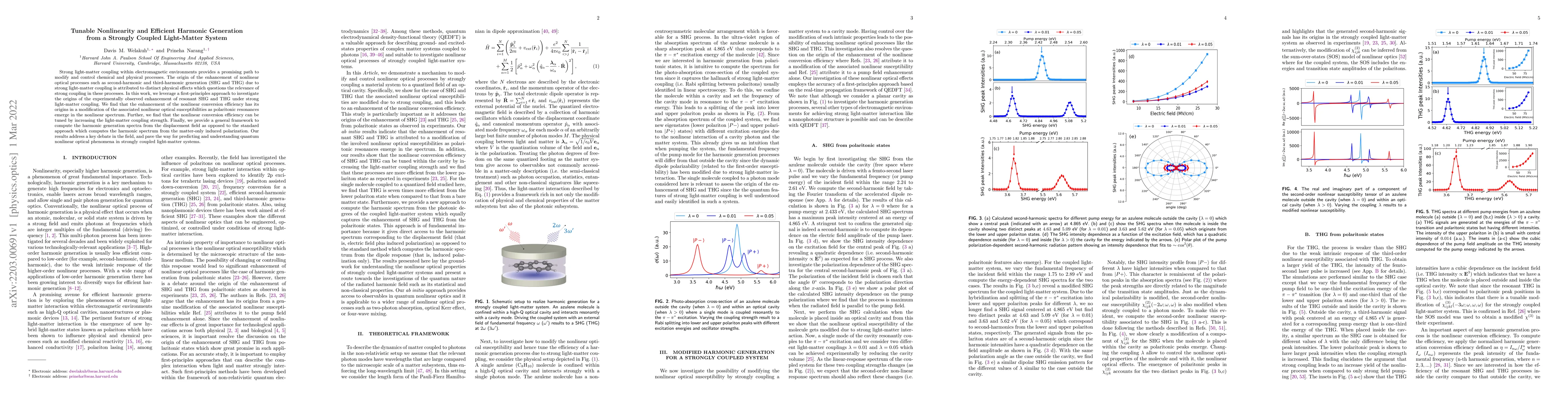 Thumbnail for Tunable Nonlinearity and Efficient Harmonic Generation from a Strongly
  Coupled Light-Matter System