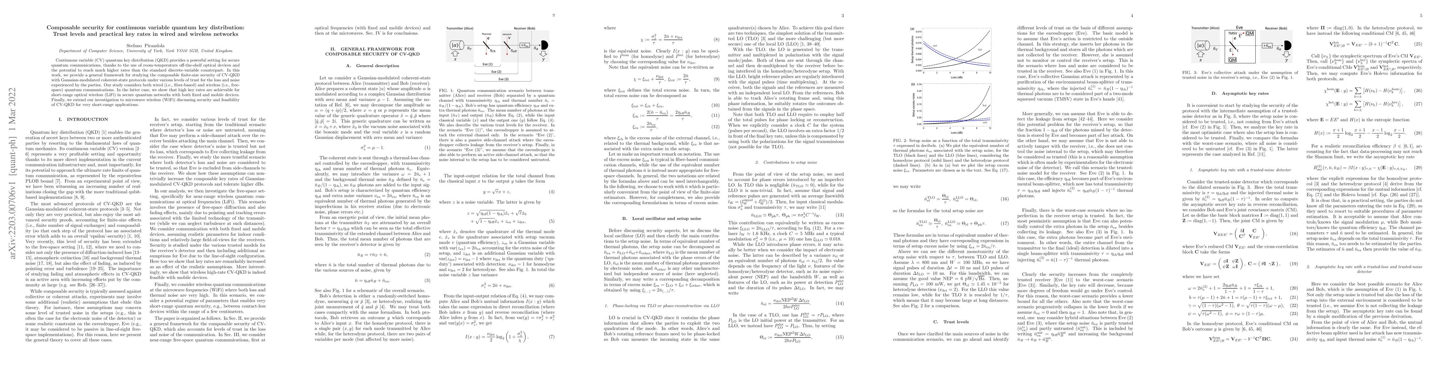 Thumbnail for Composable security for continuous variable quantum key distribution:
  Trust levels and practical key rates in wired and wireless networks