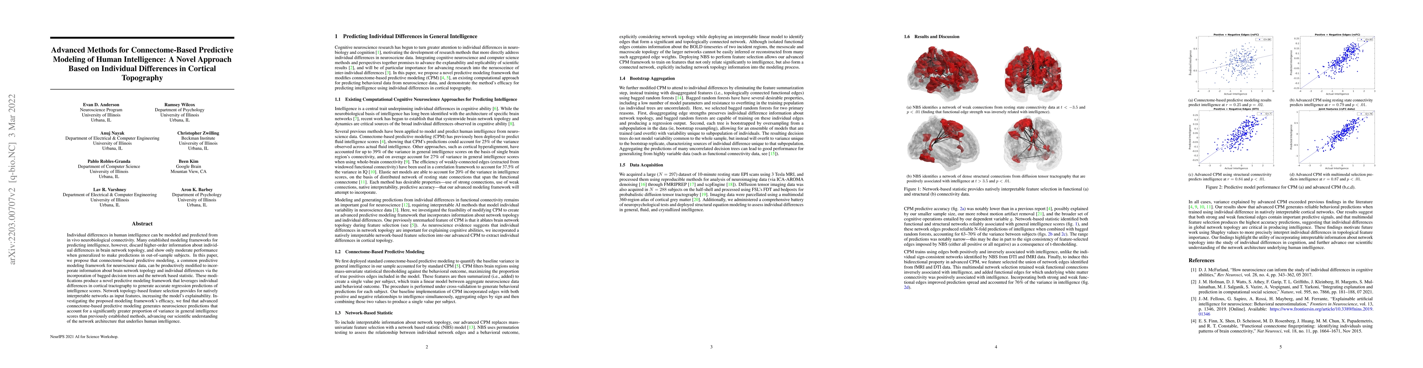 Thumbnail for Advanced Methods for Connectome-Based Predictive Modeling of Human
  Intelligence: A Novel Approach Based on Individual Differences in Cortical
  Topography