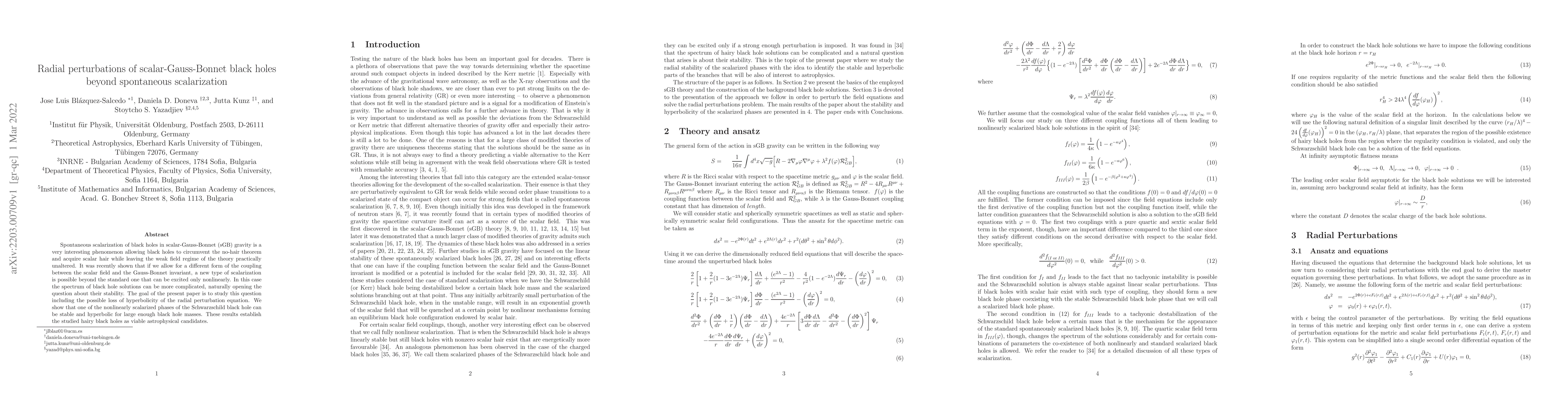 Thumbnail for Radial perturbations of scalar-Gauss-Bonnet black holes beyond
  spontaneous scalarization