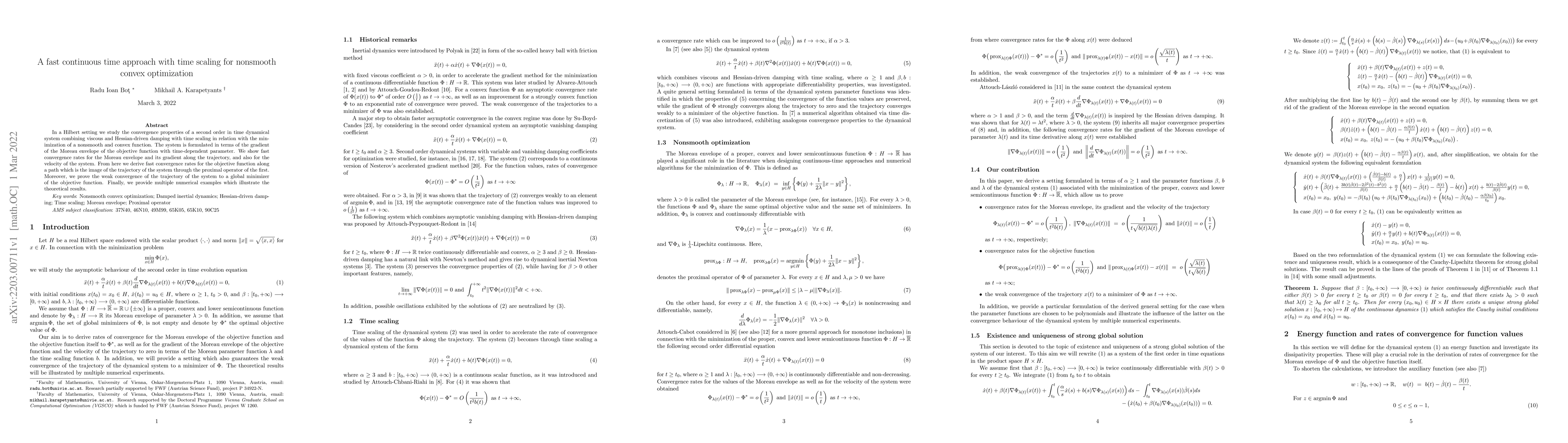Thumbnail for A fast continuous time approach with time scaling for nonsmooth convex
  optimization